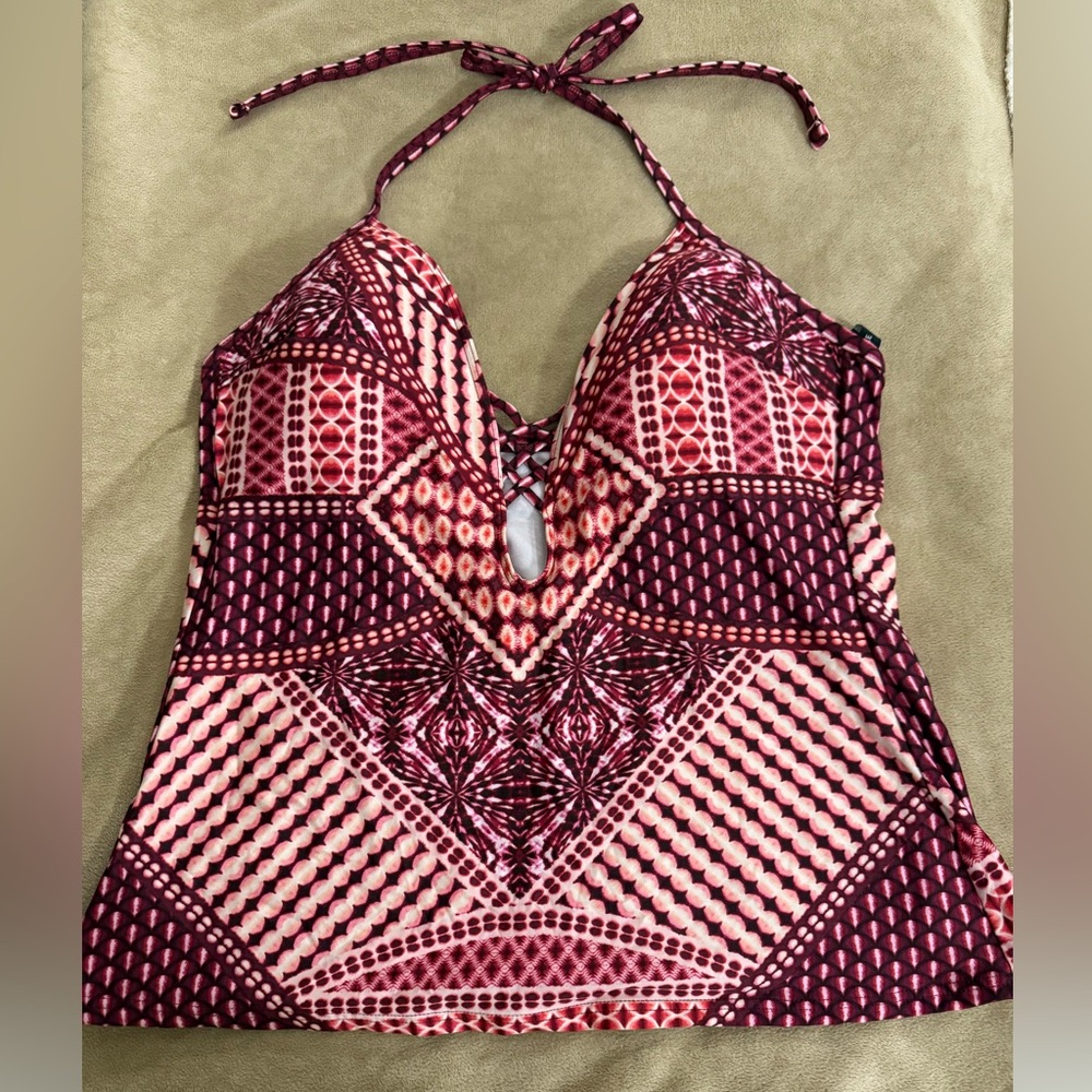 Kenneth Cole Red and White Halter Tankini bathing suit top